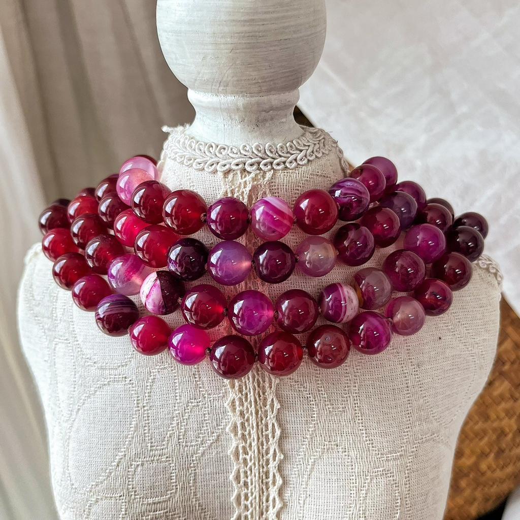 National Style Retro 12Mm Natural Rose Red Chalcedony Agate Collarbone Chain Neck Chain Necklace Women's Commuter