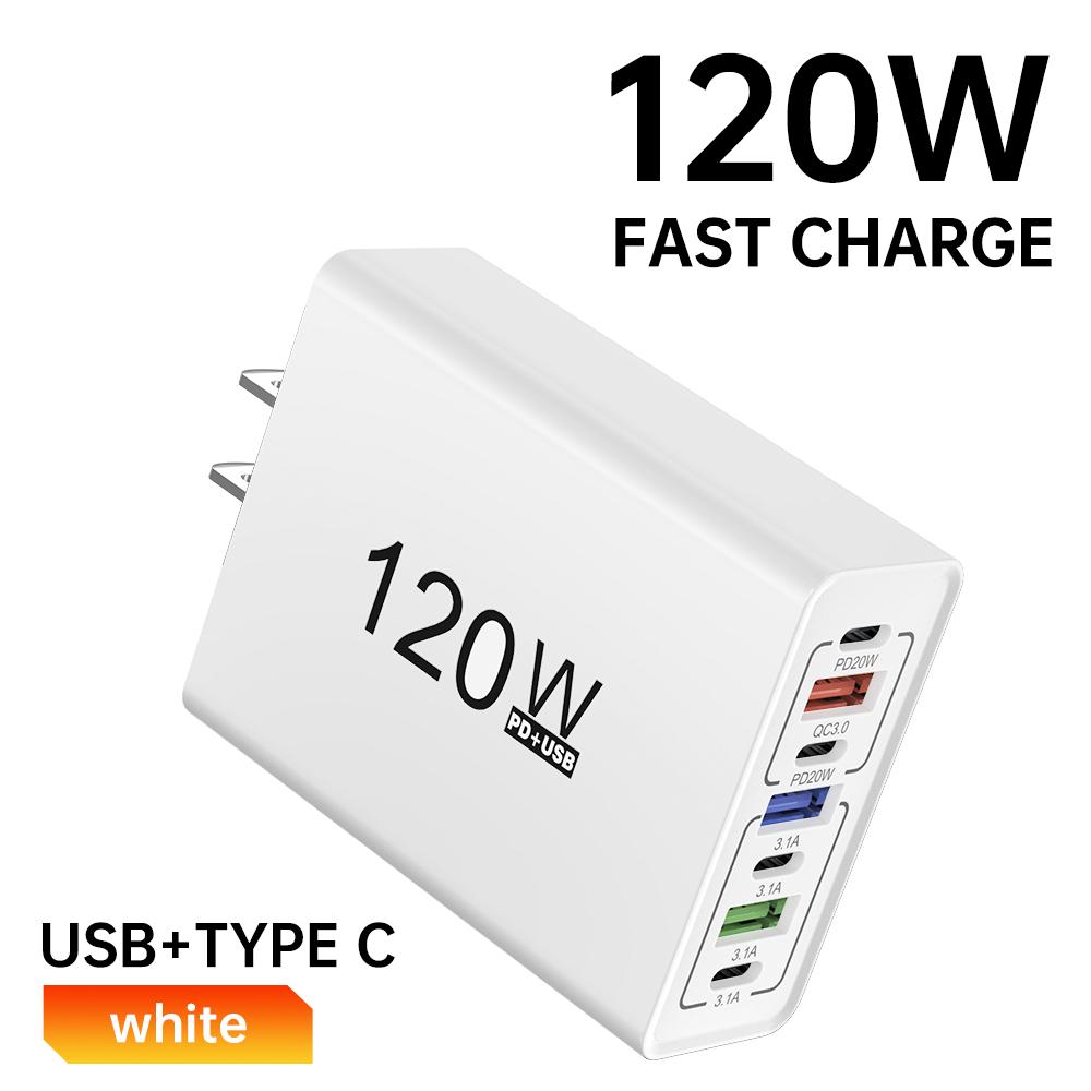 Зарядное устройство USB C Type C 120 Вт с несколькими портами, быстрая зарядка, адаптер для iPhone, Samsung, Xiaomi, настенное зарядное устройство с вилкой ЕС/США