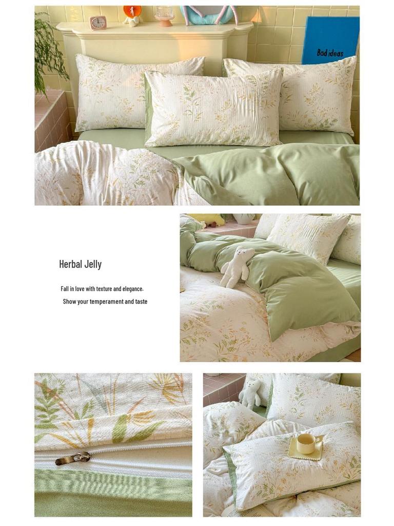 Class A Double Layer Gauze Floral Jacquard Bamboo Cotton Bedding Set - Fresh Design for Student Dormitory