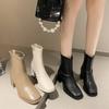 Women's Short Boots Autumn and Winter New Style Square Toe and Thick Heel