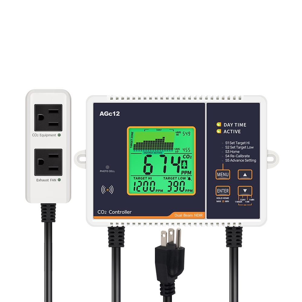 Контроллер углекислого газа Контроллер CO2 Двухканальный NDIR CO2 Измеритель День Ночь Редуктор давления углекислого газа для теплицы