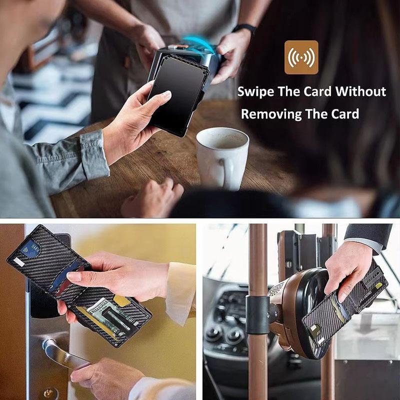 RFID Men's Leather Card Bag Metal Anti-Magnetic Automatic Bullet Card Wallet Credit Card Business Card Box Wallet