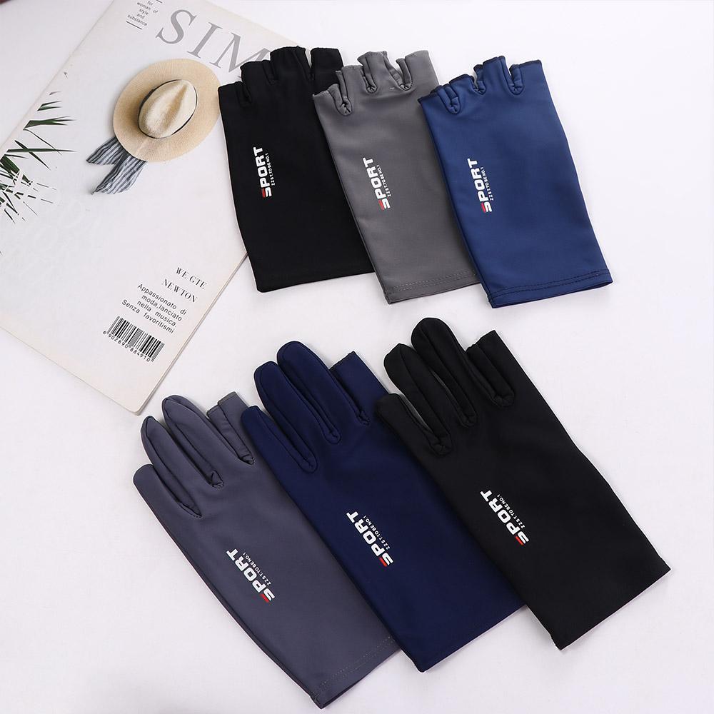 Цветные перчатки для защиты от солнца, перчатки для вождения с открытыми пальцами, перчатки из ледяного шелка, мужские эластичные перчатки, нескользящие варежки