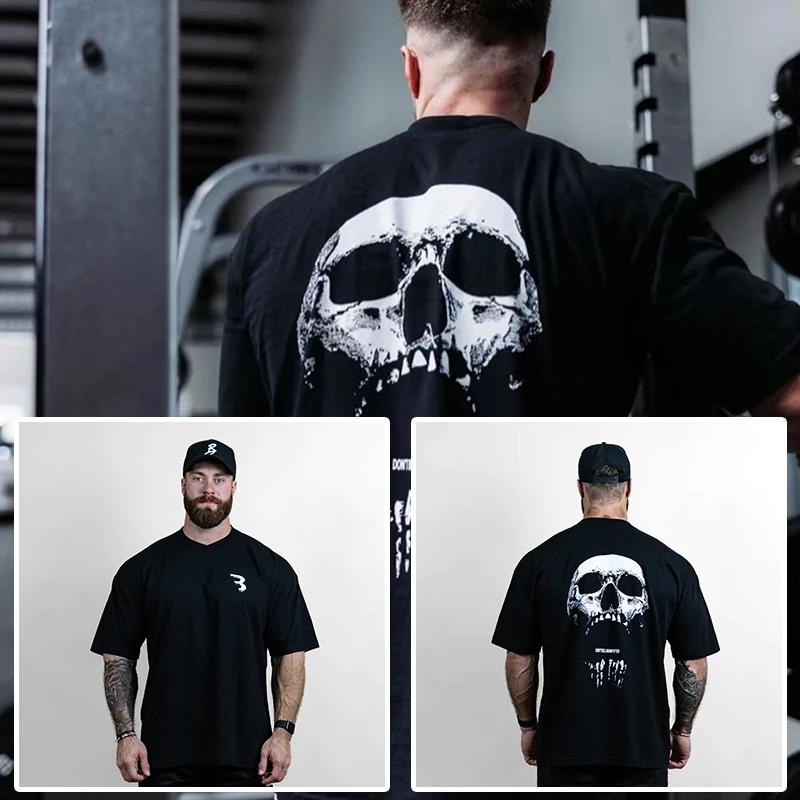 2025 High-quality New Gym Fitness T-shirt Loose Oversized Cotton Men's Short Sleeved Fitness T-shirt Summer Training Jogging Top