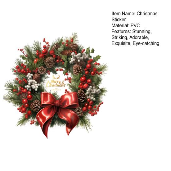 Рождественский венок наклейки на окно для стены, окна, двери, большие съемные ПВХ наклейки с шишками, ягодами для праздничного декора