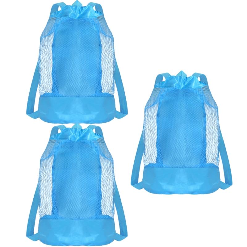 Mesh Drawstring Beach Toy Bag Sand Resistant Kids Backpack Portable Shell Collecting Pouch for Sandbox Seashell & Beach Travel