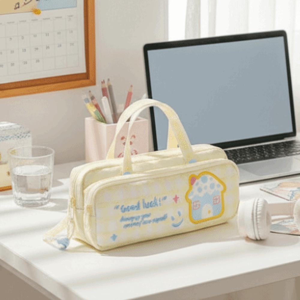 Large Capacity Pencil Case Plaid Stationery Bag Sweet Style Pen Bag  Students