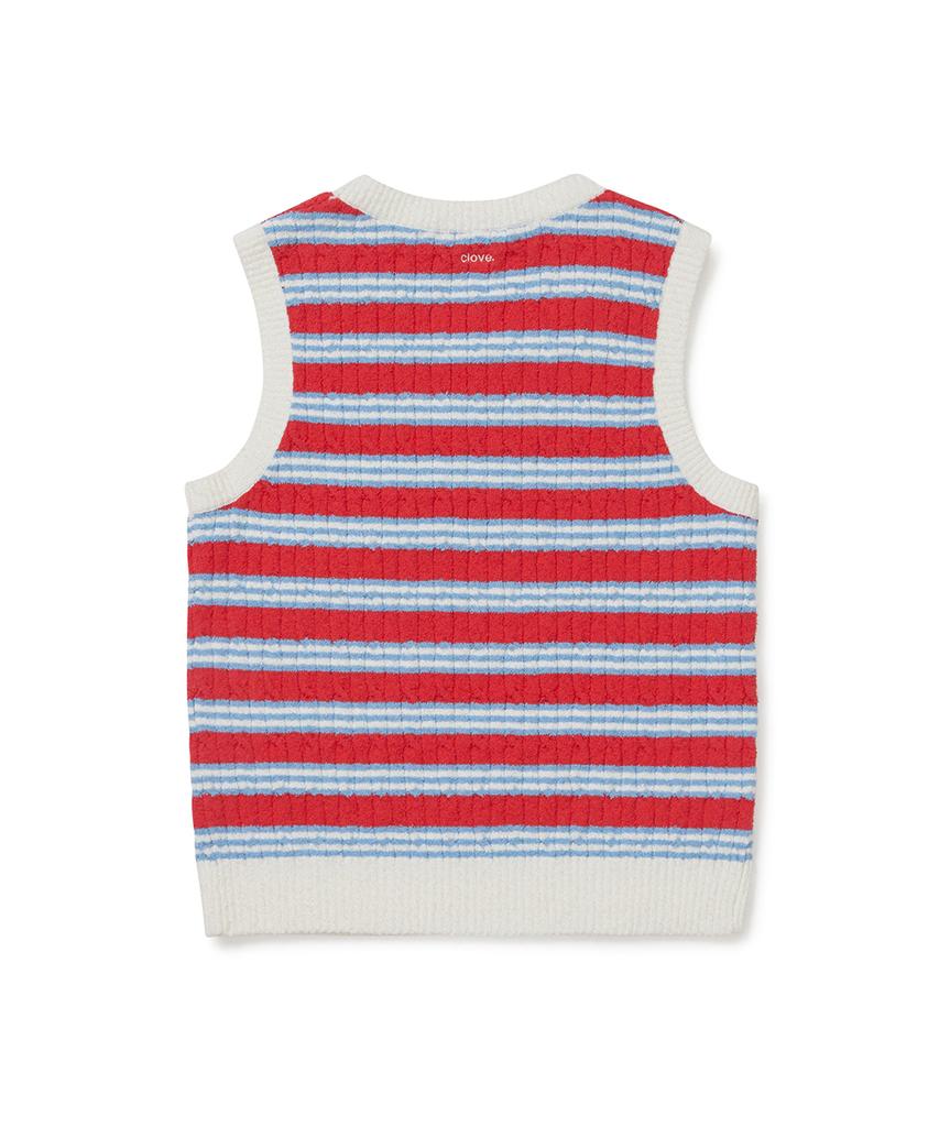 CLOVE [26Sm Clove] Boucle Stripe Knit Vest (Red)