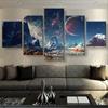Холст Wall Art 5 шт. Горы и космос Планета Снежное озеро Галактика Пейзаж Домашний декор Современное украшение для гостиной Картина без рамки