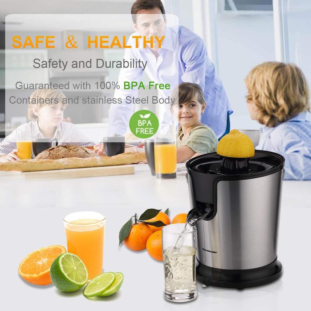 Electric Citrus Juicer, Lemon Squeezer with Stainless Steel, Orange Squeezer with Two Cones, Powerful Motor for Grape