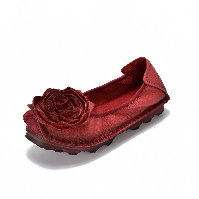 Модная GKTINOO Ретро Женская Обувь Лоферы Большой Цветок Мягкая Подошва Повседневная Низкий Каблук Роскошная Обувь Балетки Элегантная Натуральная Кожа Женская Обувь