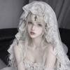 Black and White Lolita Tulle Head Cover Cross Pendant Lolita Lace Veil Y2K Wedding Veil  Women