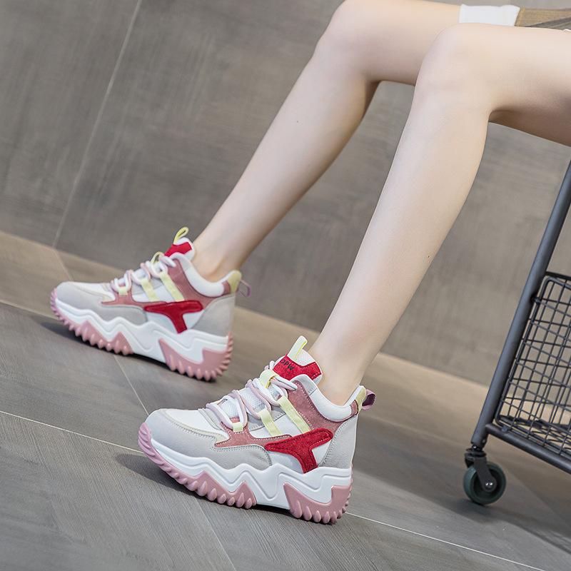 Frosted Leather Inner Height-increasing Dad Shoes 2025 Autumn Platform Women's Shoes Versatile Casual Fashion Height-increasing Sports Dad Shoes