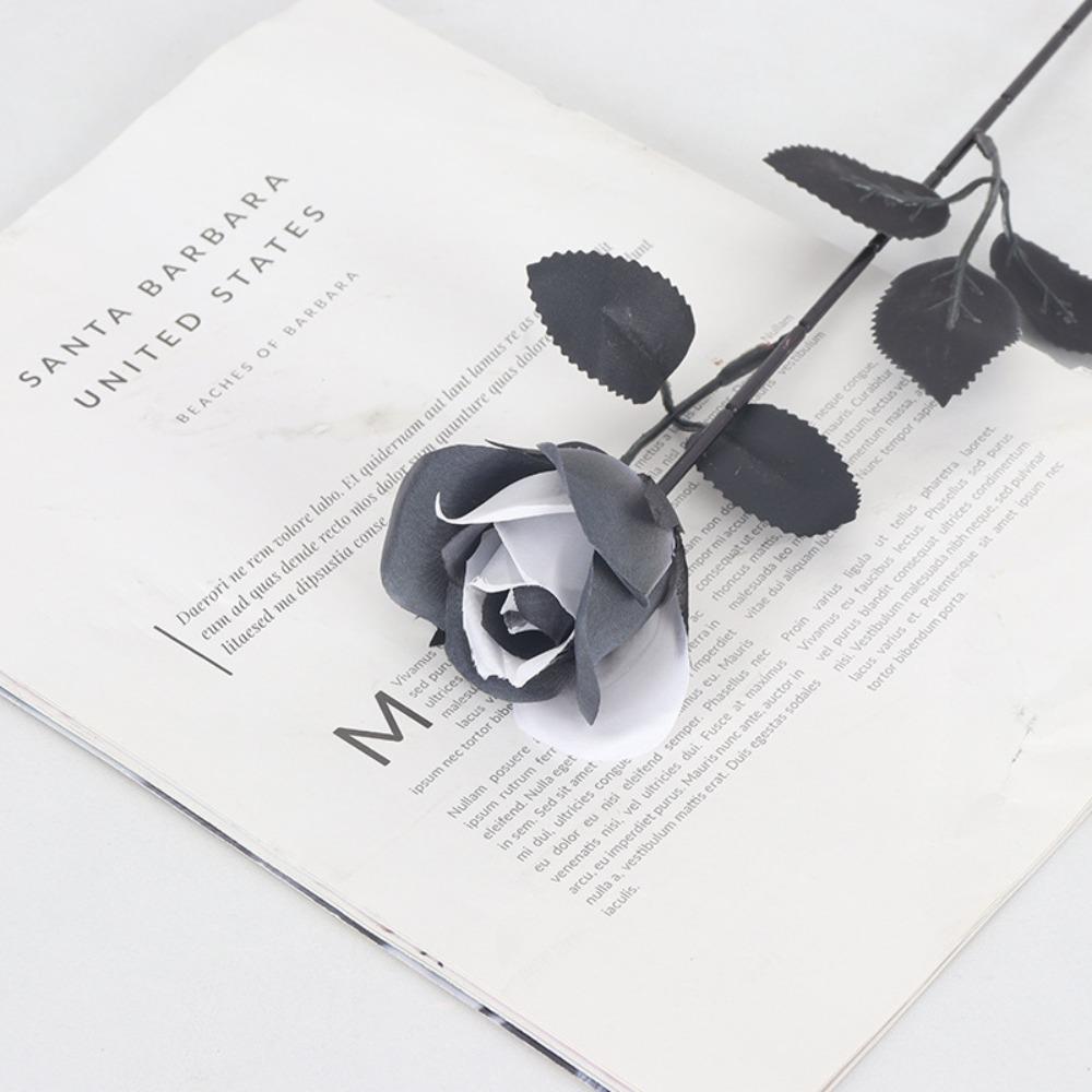 Black and White Roses Cemetery Roses Long Stem with Leaves Black Bouquet