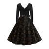 Women's Vintage Classic Dress Long Sleeve Halloween Print V-neck Swing Dress