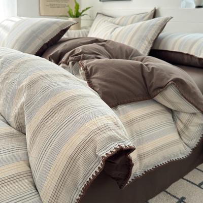 Комплект постельного белья из четырех предметов из чистого хлопка, стираного хлопка, простое полосатое постельное белье, приятный к коже пододеяльник, простыня и постельное белье из 100% хлопка.