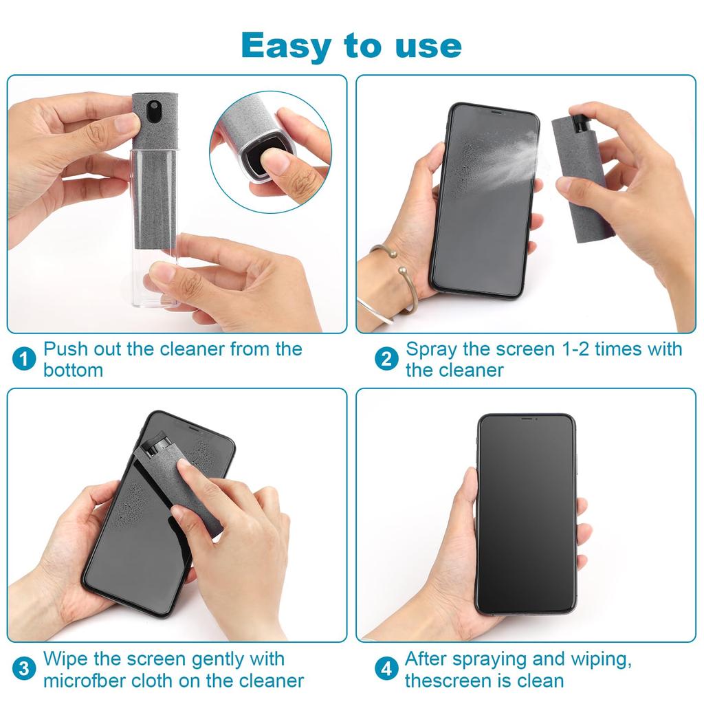 Screen Cleaner 3-in-1Touchscreen Mist Cleaner Spray and Microfiber Cloth Built& Cleaning Portable Fingerprint-Proof Spray Bottle
