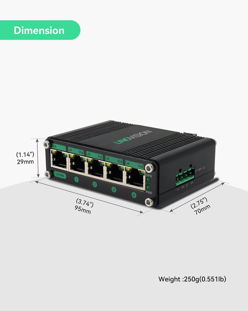 LINOVISION промышленный гигабитный солнечный усилитель напряжения POE с входом и выходом DC48V 4 порта POE общей мощностью 120 Вт IP40 компактный блок питания POE