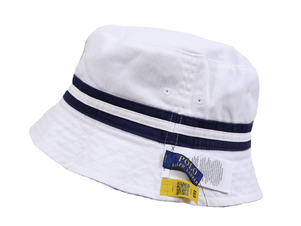 (Поло Ральф Лорен) POLO Ralph Lauren Мужская и женская двусторонняя шляпа-панама из сирсакера и хлопка 01080225 размер SM БЕЛО-ГОЛУБАЯ [Б/У]