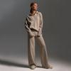 Women's Knitted Suit Autumn and Winter Sweater Suit Polo Collar Knitted Pullover + Wide-leg Trousers Two-piece Suit