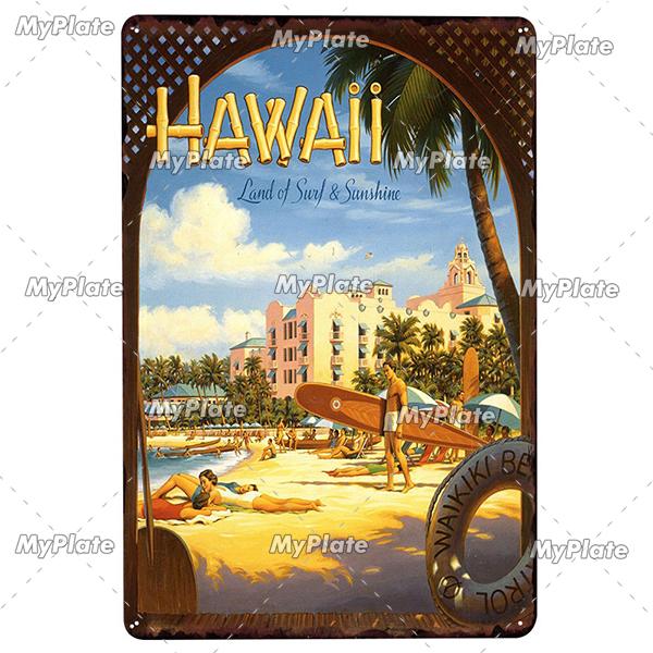 [MyPlate] SUMMER Vintage Metal Sign Tin Sign Wall Decor For Bar Beach Plaque Pub Club Poster Wall Decor Hawaii/California/Miami