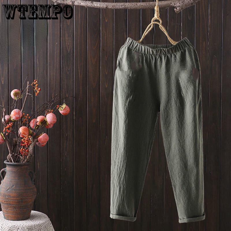Женские брюки, свободные хлопковые брюки с хлопковым однотонным повседневным женским нижним бельем большого размера