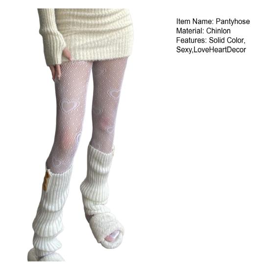 Ажурные чулки, ультратонкие декоративные белые женские колготки в сеточку с милым сердечком на весну и лето