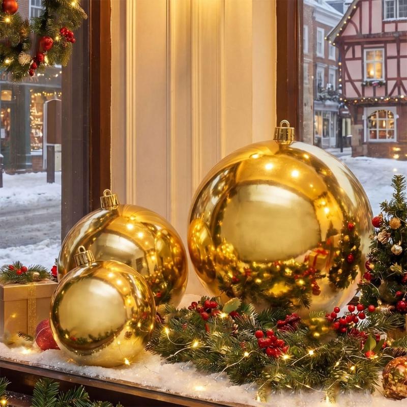 Large Gloss Golden Christmas Ball Ornament Shatterproof Plastic Decorative Baubles For Christmas Tree Wreath Home Decoration