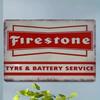 Винтажная металлическая вывеска Firestone Декор стены гаража Ржавый жестяной знак Firestone Шина Батарея Мужская берлога Искусство