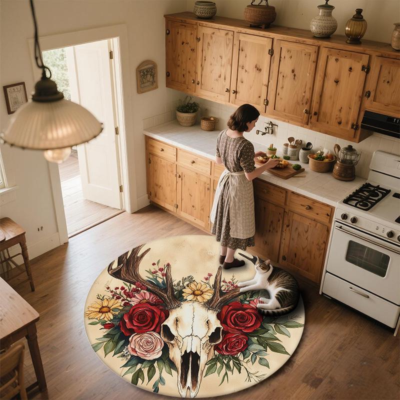 Deer Antler Flowers,Round Area Rug,Carpet Rug for Living Room Bedroom Sofa Playroom Decor,Non-slip Floor Mat