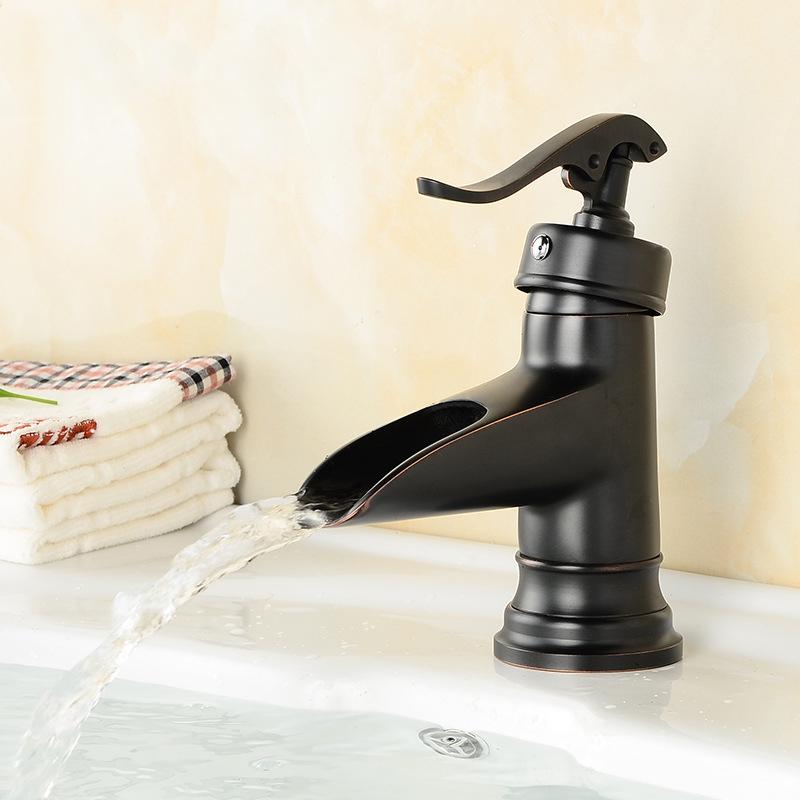 Винтажные смесители для раковины Черная бронза Водопадный смеситель Бамбуковые смесители для раковины в ванную Комнатную Однорычажные смесители для горячей и холодной воды