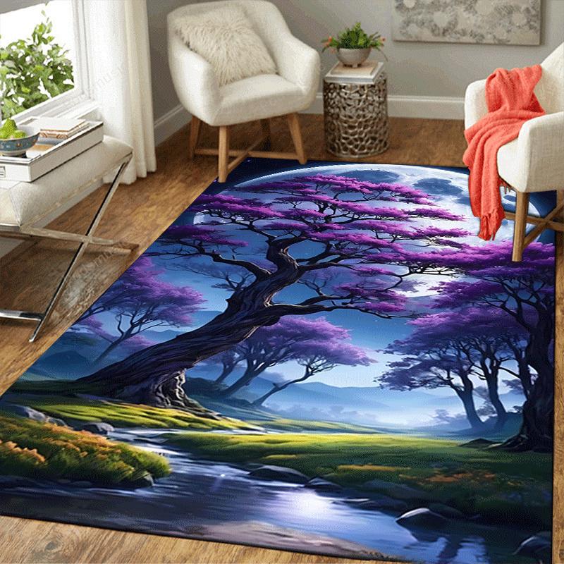1pc Cherry Blossom Tree Design Indoor Area Rug - Soft, Anti-Slip, and Durable Gaming Room Decor for Bedroom