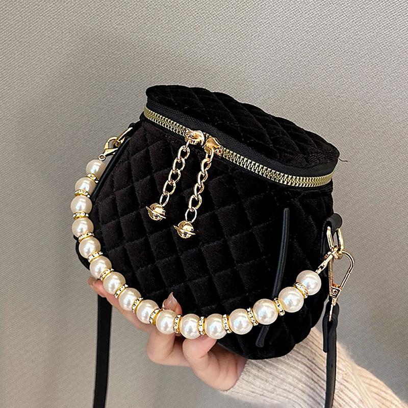 Нежная бархатная высококачественная красная жемчужная сумочка, модный дизайн, роскошная мини-сумка-ведро, женская новая сумка через плечо