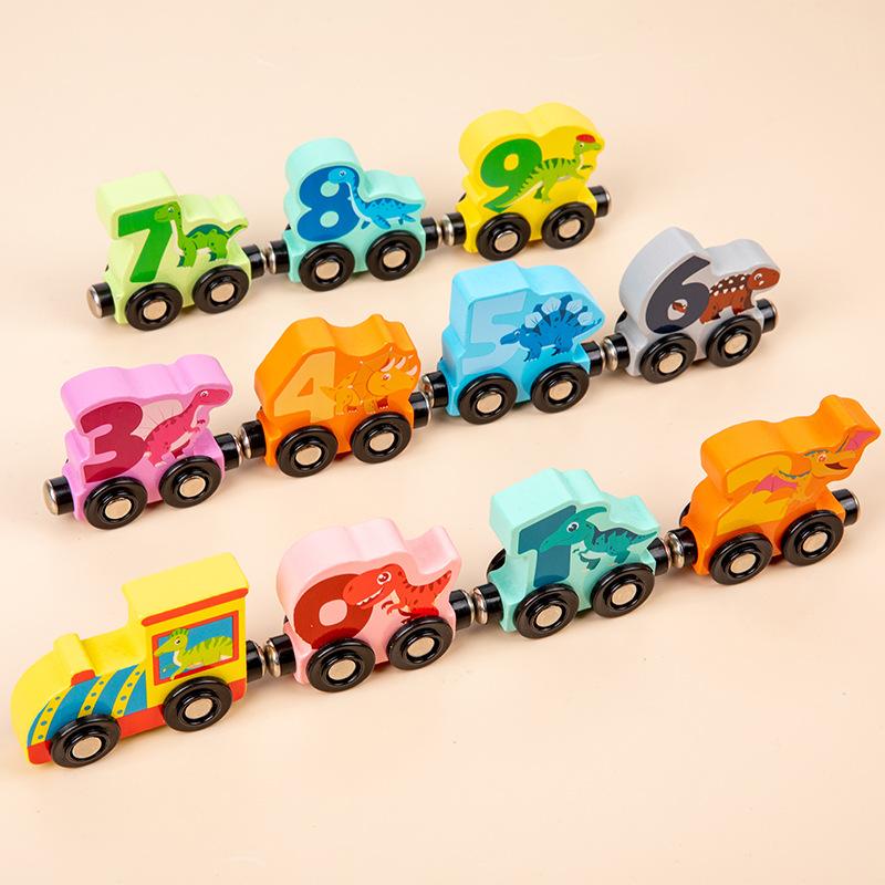 Wooden Children'S Early Education Magnetic Digital Dinosaur Drag Small Train Exercise Hand-Eye Coordination Educational Toys