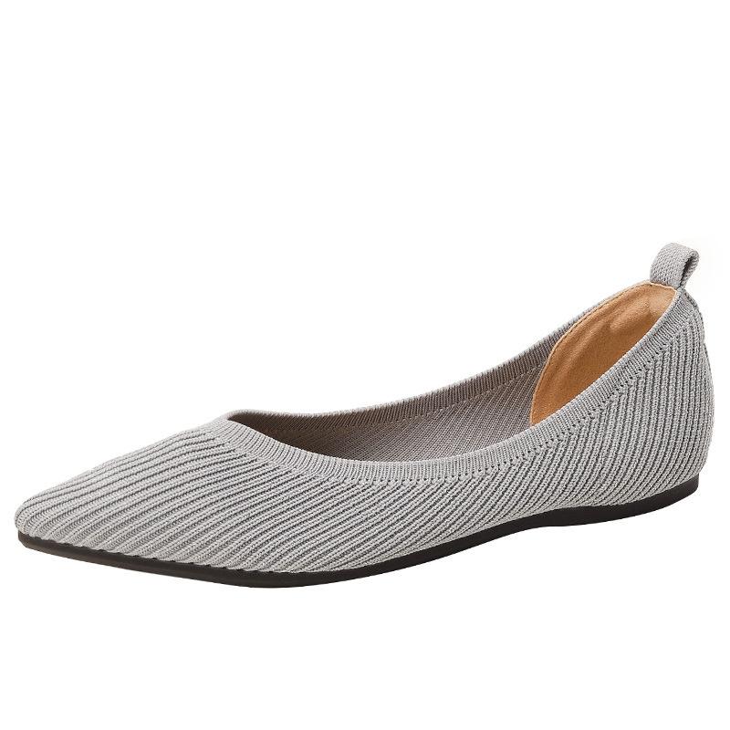 Модные женские туфли принцессы с острым носком и неглубоким вырезом, модные плоские эластичные удобные мягкие нескользящие трикотажные повседневные туфли весна