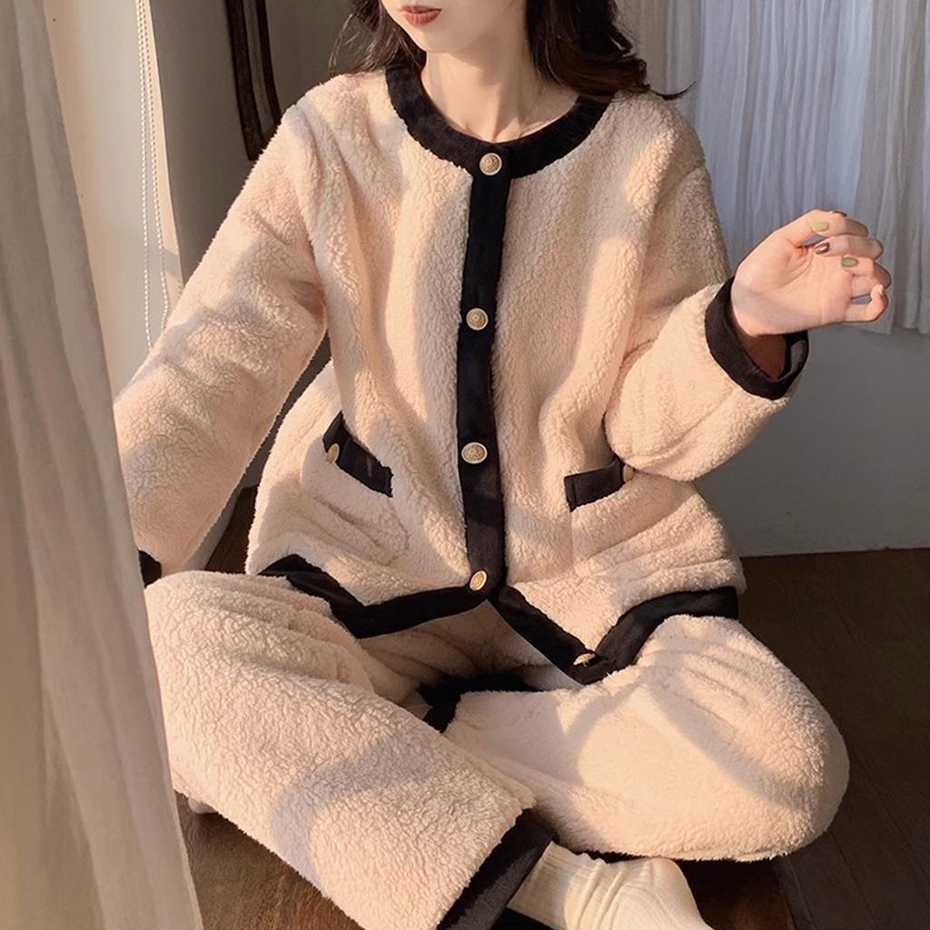 Женский фланелевый кардиган с длинными рукавами и V-образным вырезом, толстый теплый комплект домашней одежды для девочек