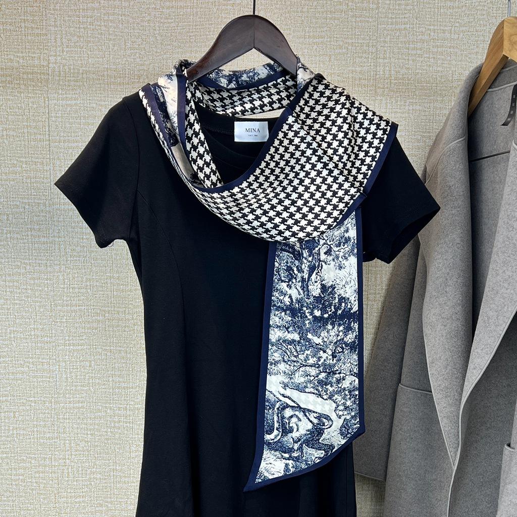 Silk Streamer 100% Mulberry Silk Texture Rhombus Pattern Double-Sided Versatile Retro Decorative Scarf Long Silk Scarf