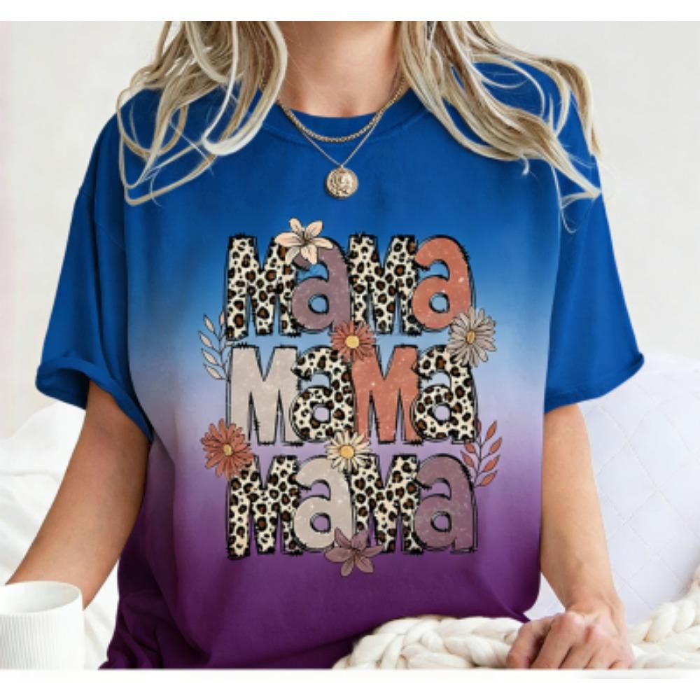 Fashion Funny Stripe Colorful Leopard Mama Print Kids Short Sleeves T-Shirt Loose Casual Summer Outdoor Street Boy and Girl Tees Tops