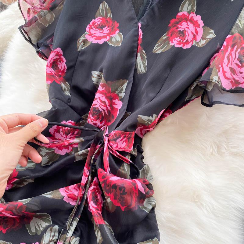 Платье с принтом Темпераментное платье с оборками и юбкой «рыбий хвост» Женское платье