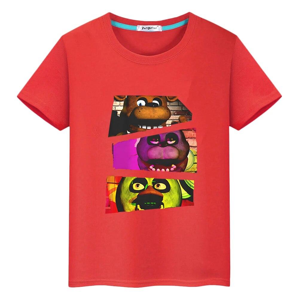 Летняя футболка FNAF из 100% хлопка с мультяшным принтом, аниме-футболки, короткие топы для мальчиков, футболка с изображением медведя и кролика, y2k, цельная детская одежда для девочек