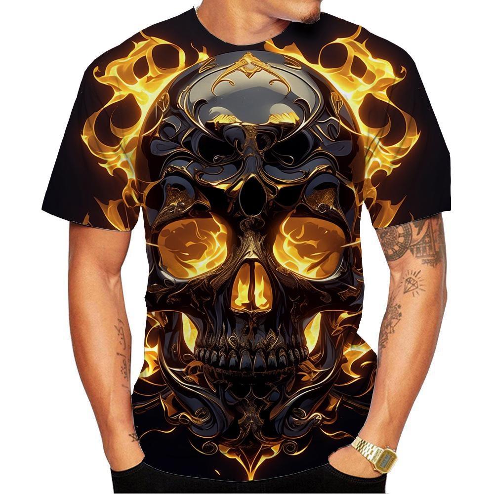 Новая модная мужская и женская футболка с круглым вырезом и принтом черепа в формате 3D HD, уличный стиль, унисекс, модный топ, большой размер 100-6XL