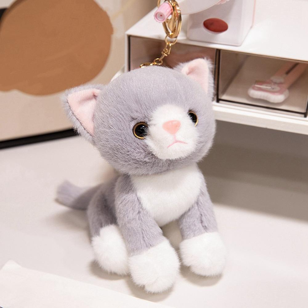Stuffed Animal Simulated Cat Doll Soft Furry Stuffed Cat Keychain Kitten Plush Toy  Girls Gift