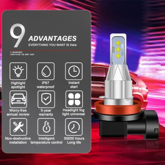 H11 H8 H9 LED Headlight Kit 6000K White Fog Light Bulbs Bright High & Low Beam