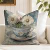 Painting Cup of Flowers Cushion Cover Summer Linen Pillow Case Organic Fabric Cushion Cover DoubleSided Print Sofa Home Decor