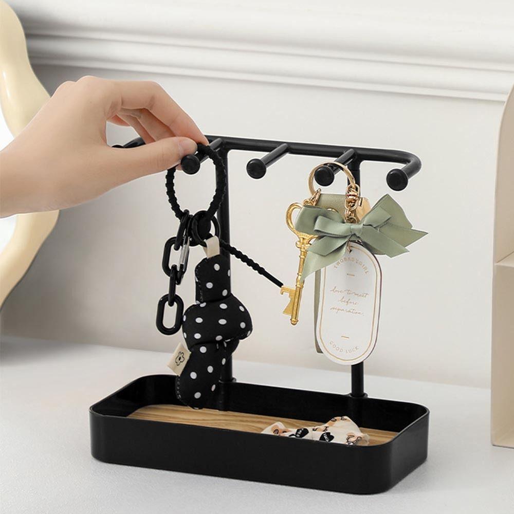 Wooden Jewelry Storage Rack PP Jewelry Holder Key Display Rack Desktop Organising Stand Ring