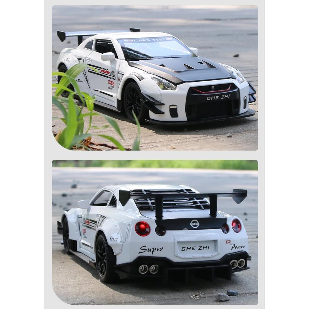 1/24 Skyline Ares Nissan GTR R35 Alloy Sports Car Model Diecast Metal Racing Car Model Simulation Sound Light Kids Toys Gift