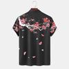 Fashion Men Plum Blossom Print Lapel Shirts Casual Summer Short Sleeve Tee Tops