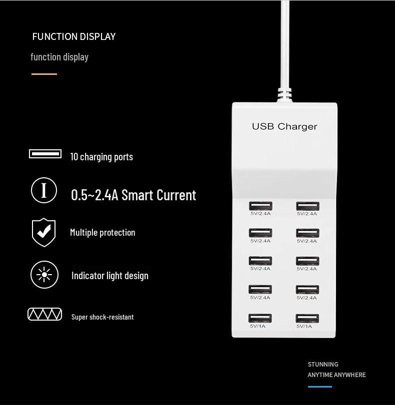 Быстрое USB-C зарядное устройство на 10 портов для устройств Android и Apple