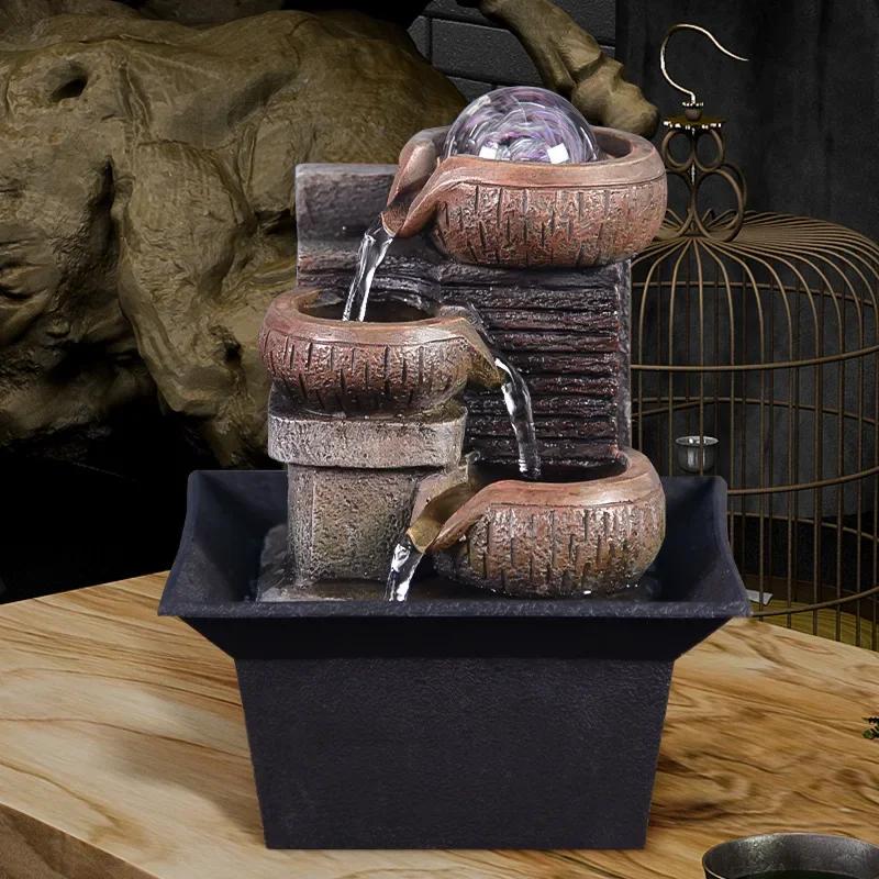 Подарки Настольный фонтан Портативный настольный водопад Комплект Успокаивающий Релаксация Дзен Медитация Счастливый Фэншуй Украшения для дома