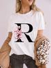 Elegant Cherry Blossom Initial Az Tshirt Unisex Crewneck Floral Letter Graphic Girls Y2k Tops Fashion Mama Birthday Gift Tshirt